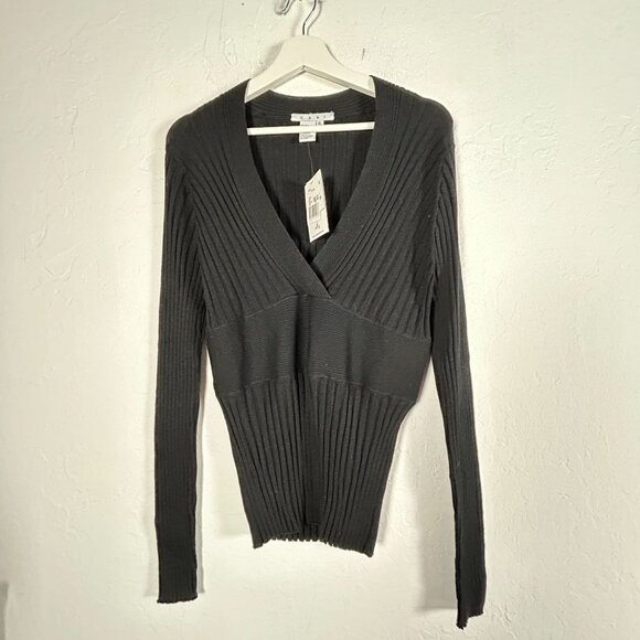 CAbi Womens Ribbed Knit Silk Blend V-Neck Sweater Black XL Pullover #337 New - Picture 1 of 5